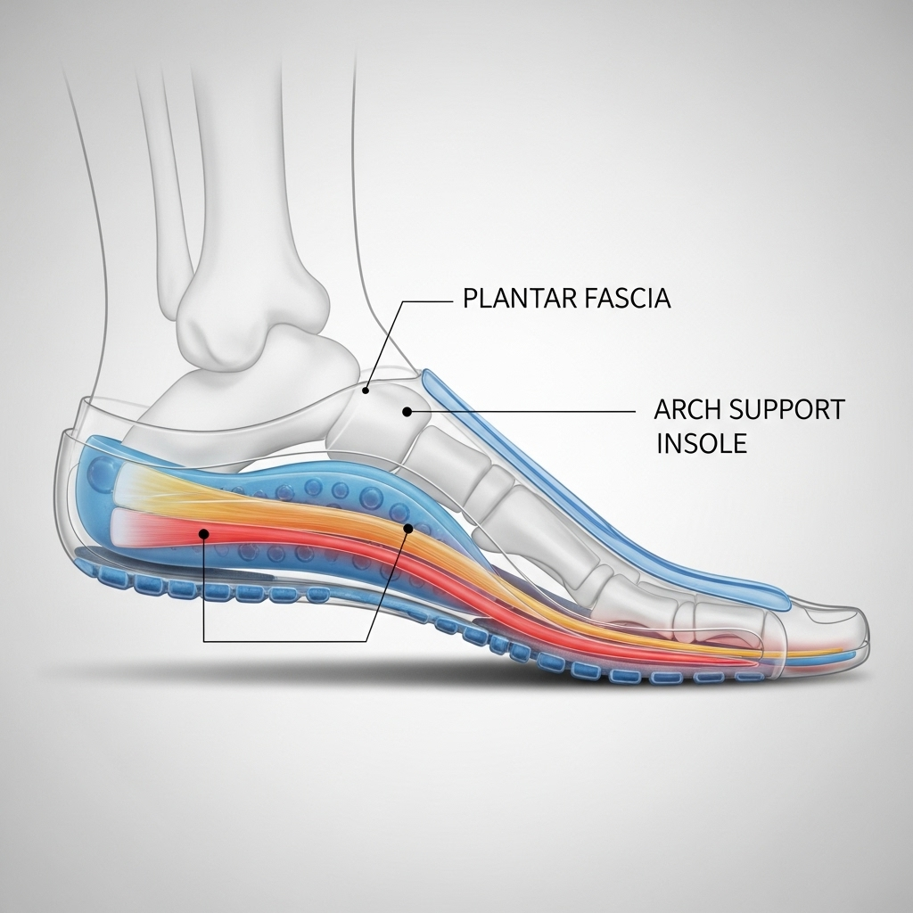 Generate a high-quality, relevant image prompt for an article about: Foot Pain Relief Insole For Pla
